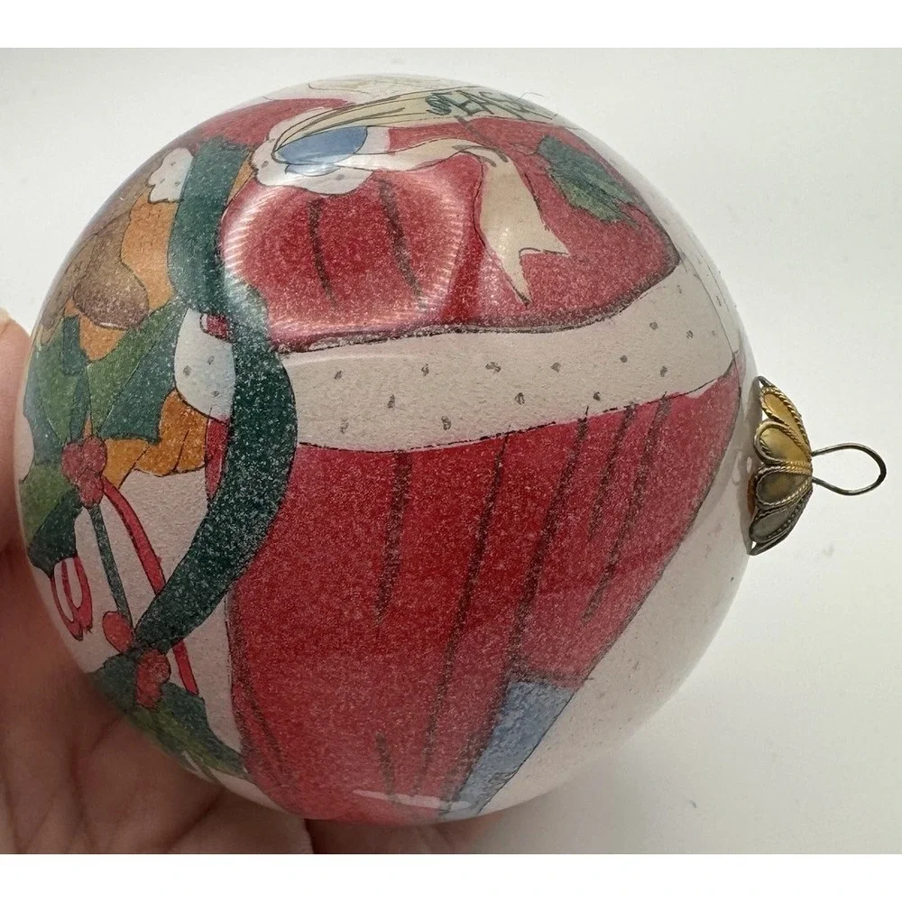 Vintage Reverse Inside Hand Painted Folk Art Santa Glass Ornament Ball 80-90's